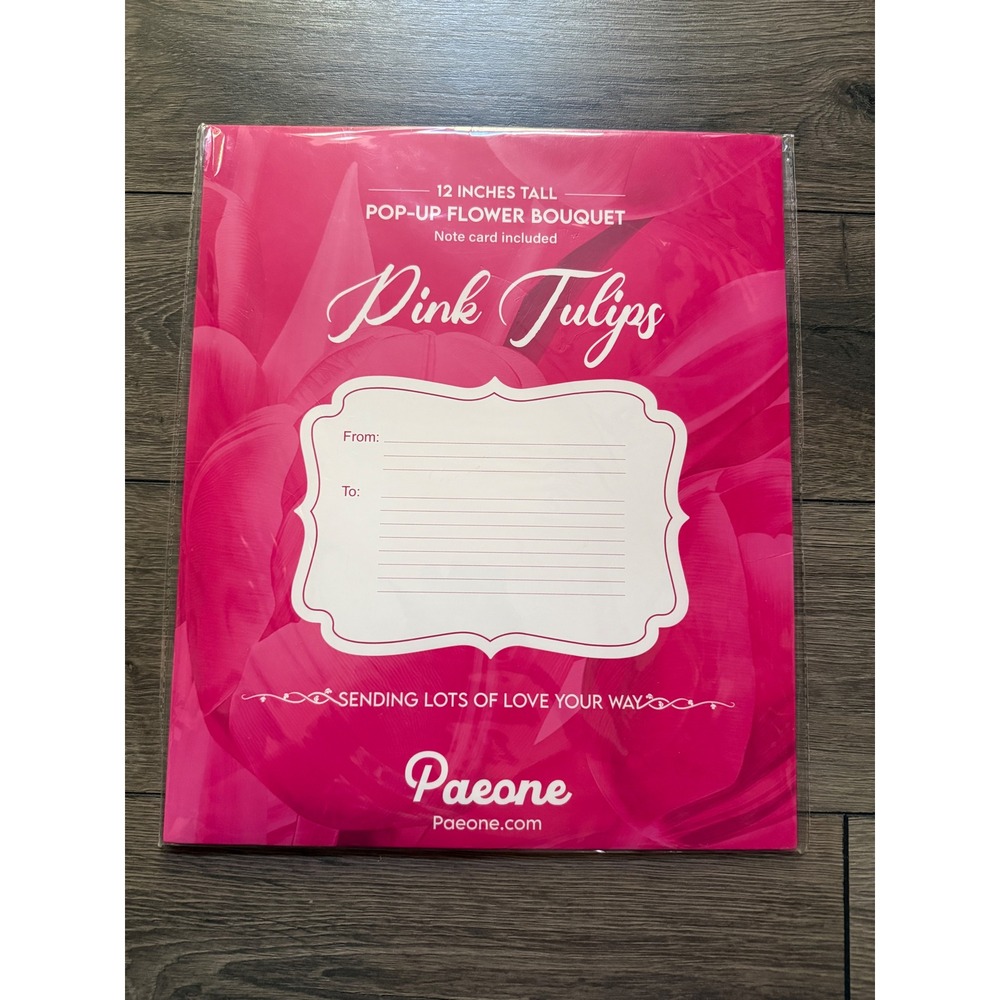 Paeone 12 Inch Pop-Up Flower Bouquet Pink Tulips 3D Greeting Card with Note Card